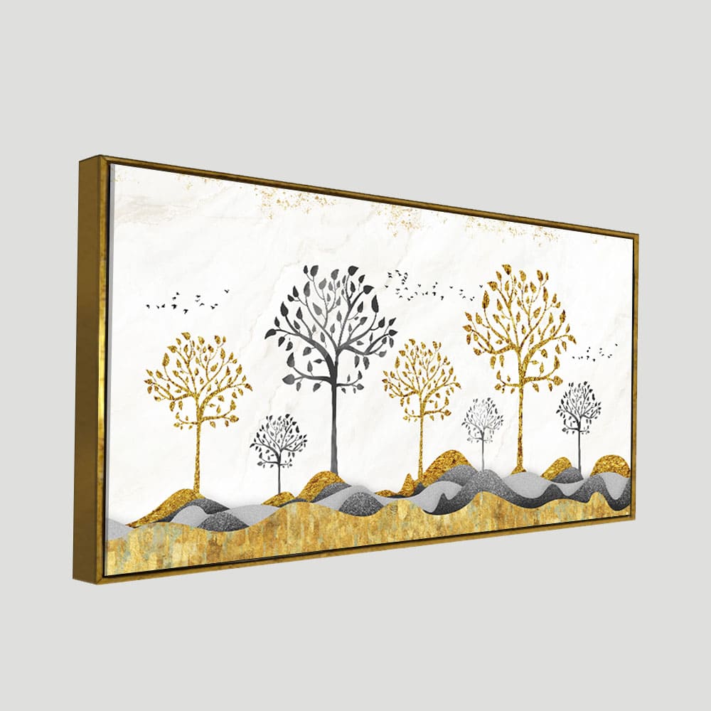 Modern Golden Tree Art Premium Canvas Wall Painting