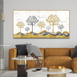 Modern Golden Tree Art Premium Canvas Wall Painting