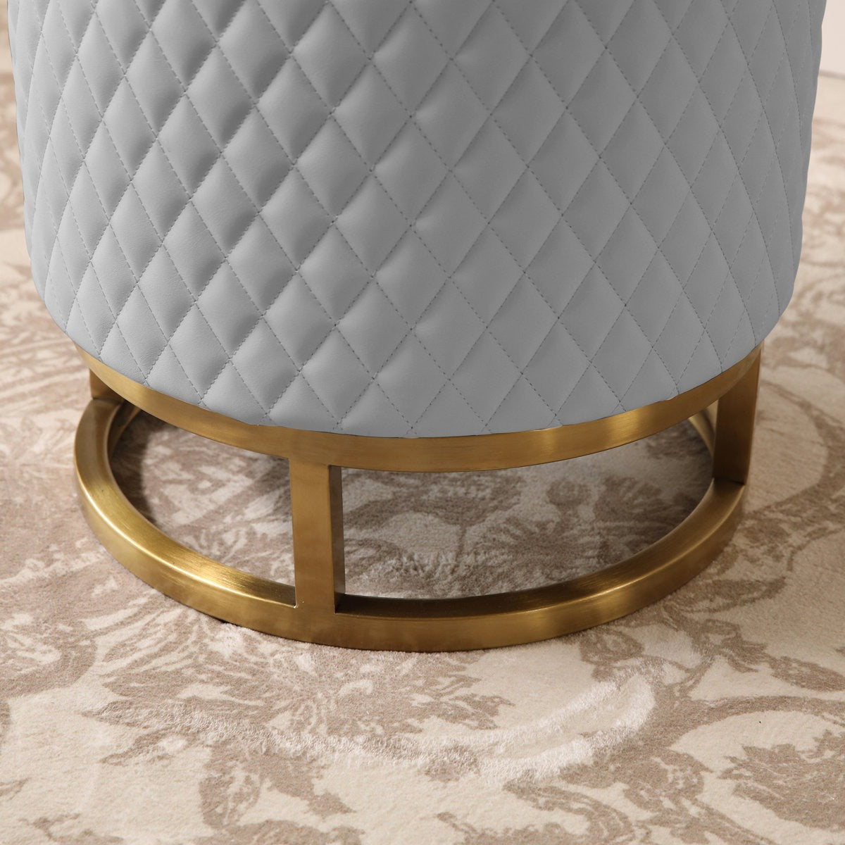 Modern Grey Accent Stool with Brass Golden Finish Metal Frame