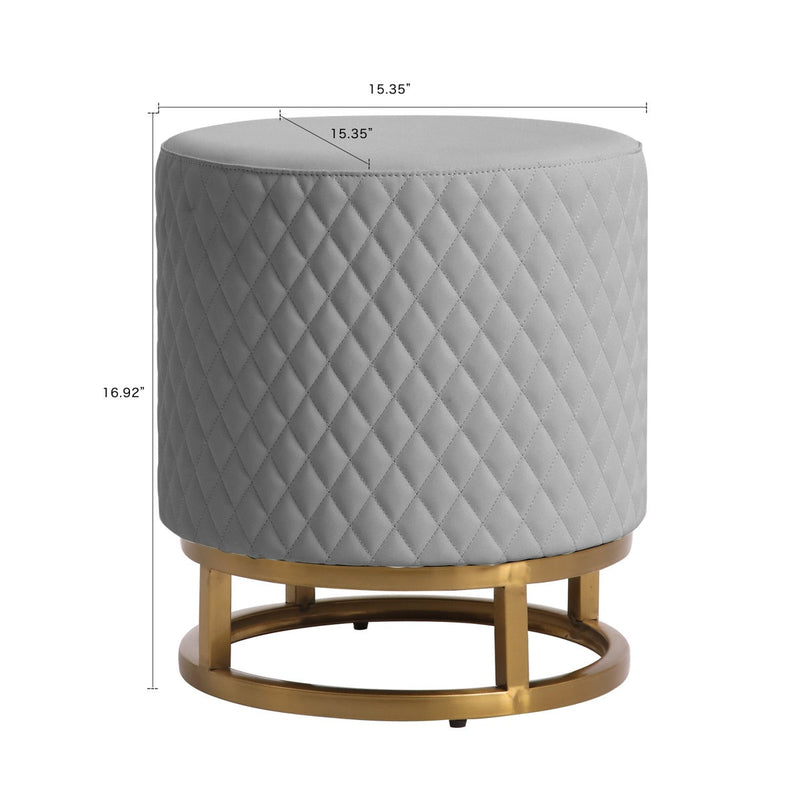 Modern Grey Accent Stool with Brass Golden Finish Metal Frame