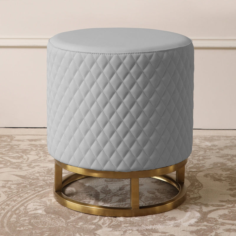 Modern Grey Accent Stool with Brass Golden Finish Metal Frame