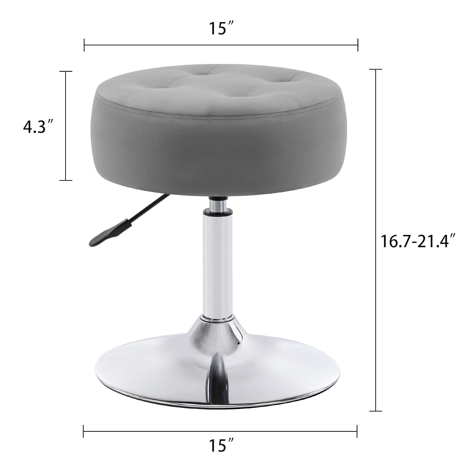 Modern Grey Adjustable Vanity Stool with Tufted Cushion