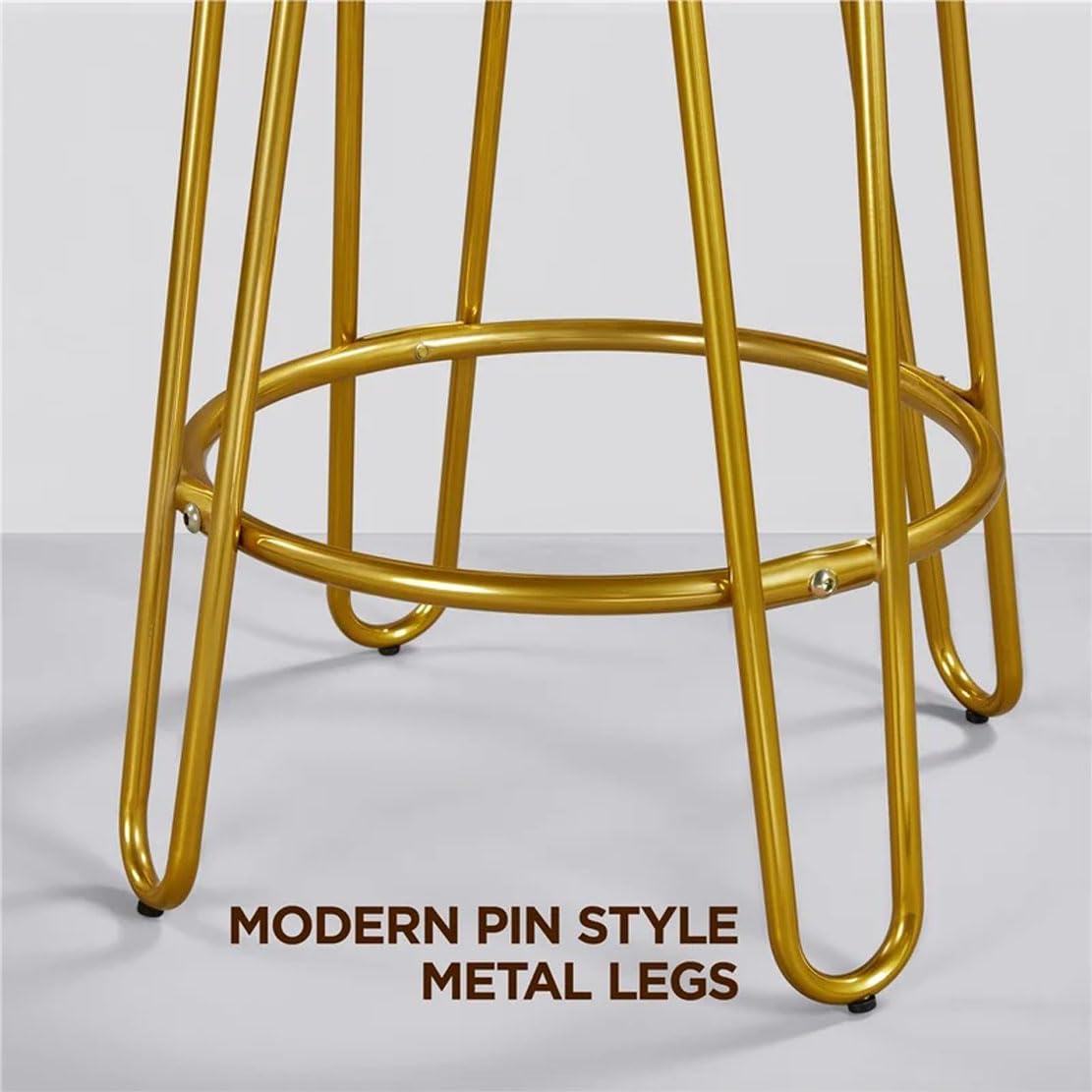 Modern Grey Velvet Bar Stools with Golden Base