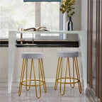 Modern Grey Velvet Bar Stools with Golden Base