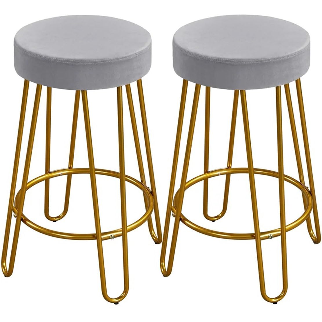 Modern Grey Velvet Bar Stools with Golden Base