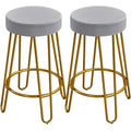 Modern Grey Velvet Bar Stools with Golden Base
