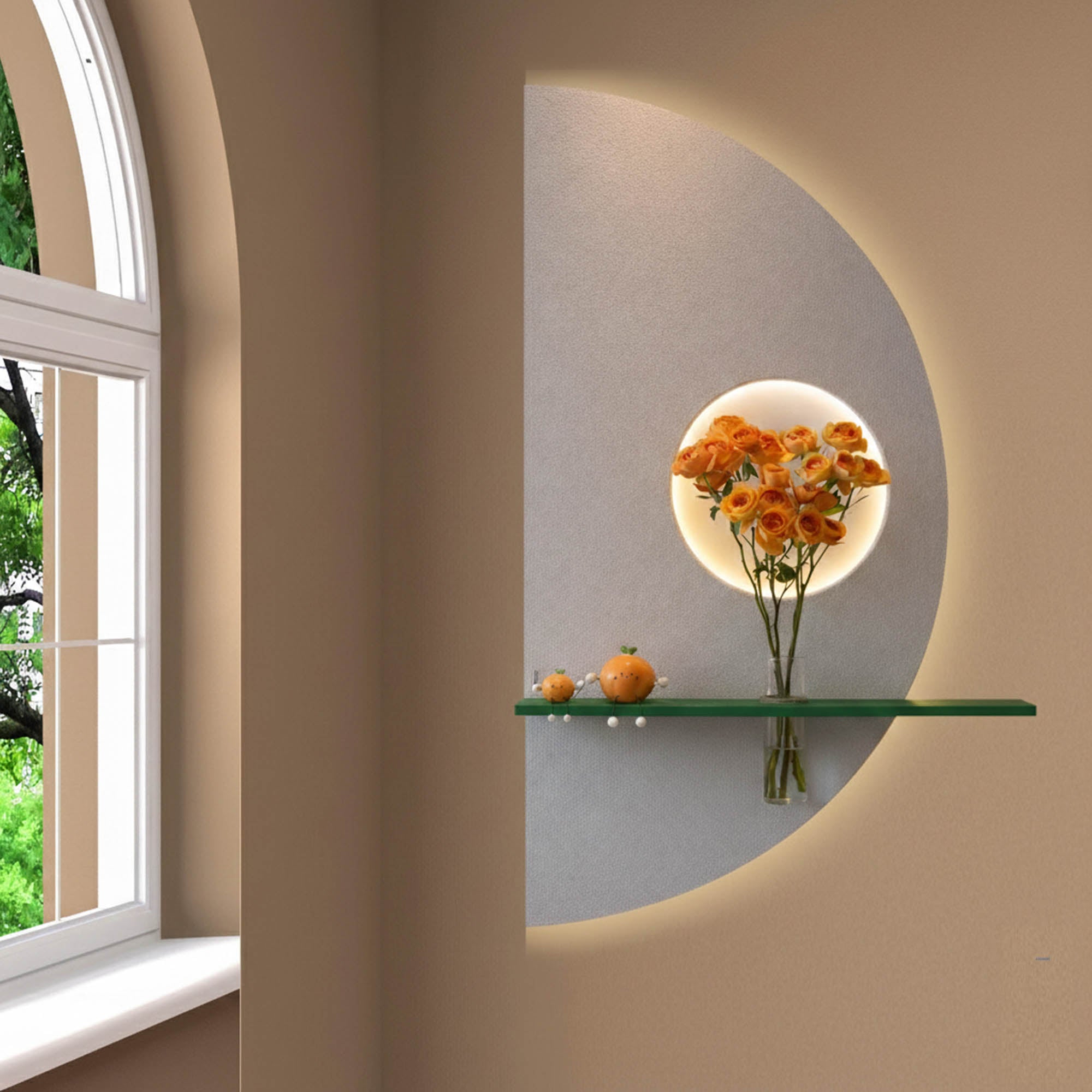Modern Half Moon LED Wall Décor with Flower Stand