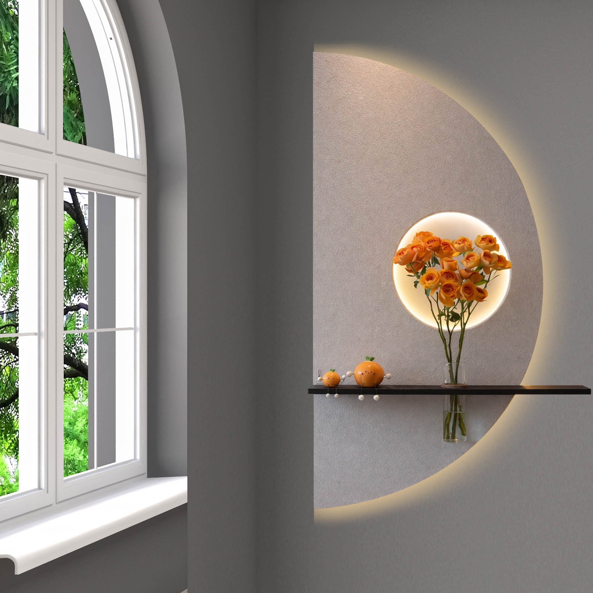 Modern Half Moon LED Wall Décor with Flower Stand
