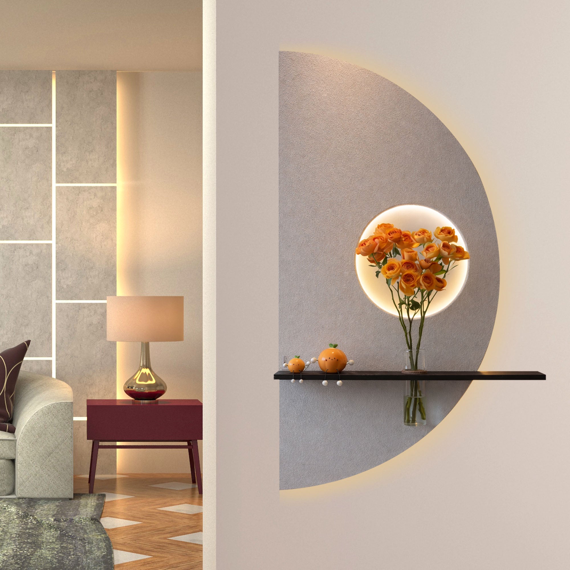 Modern Half Moon LED Wall Décor with Flower Stand
