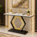 Modern Hexagon Console Table with Gold Inlay and Marble Top