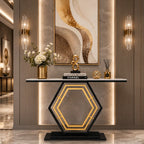Modern Hexagon Console Table with Gold Inlay and Marble Top