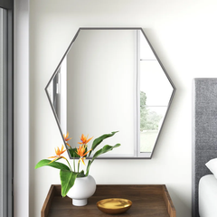 Modern Hexagon Shape Black Wooden Wall Mirror