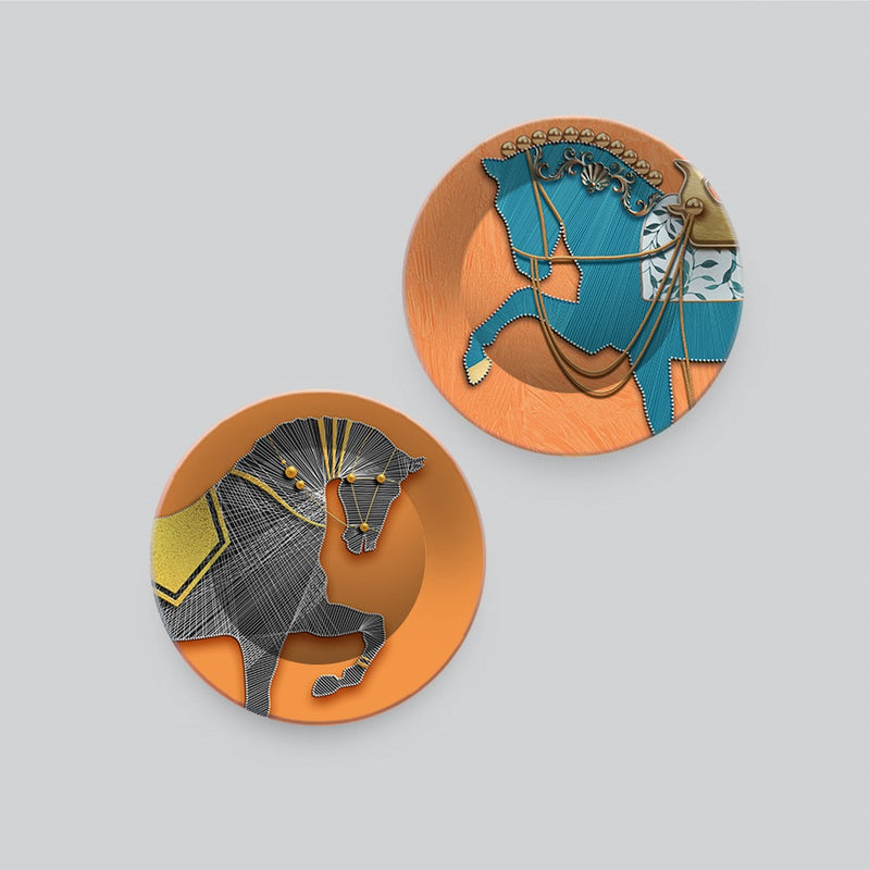 Modern Horse line Art Wall Hanging Plates of Two Pieces