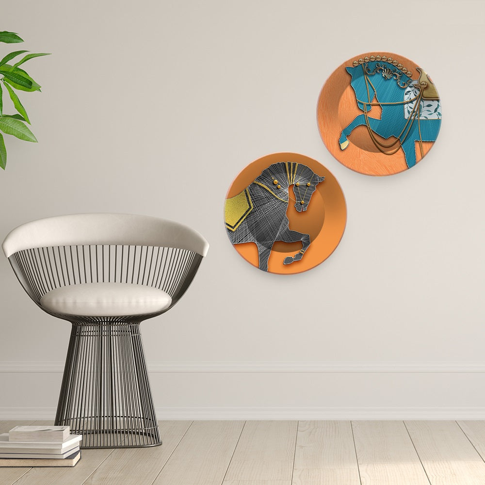 Modern Horse line Art Wall Hanging Plates of Two Pieces