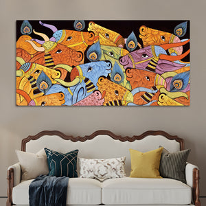 Modern Indian Folk Cow Canvas Wall Painting