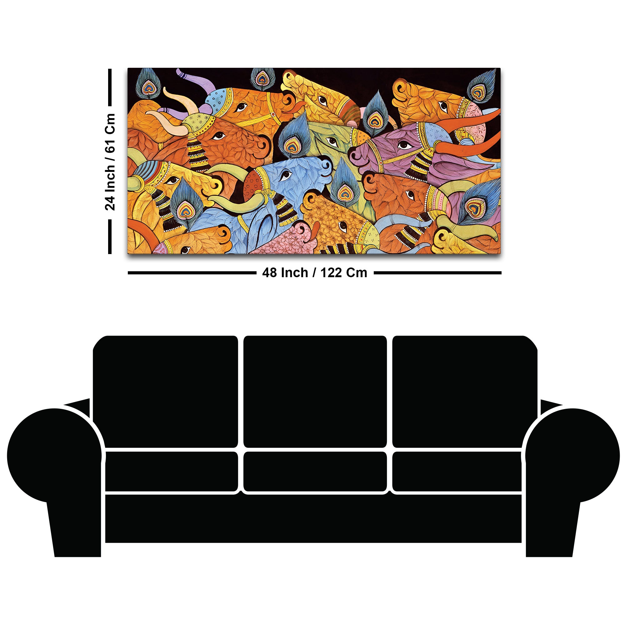 Modern Indian Folk Cow Canvas Wall Painting