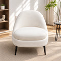 Modern Ivory Boucle Lounge Chair with Curved Back & Black Metal Legs