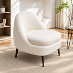 Modern Ivory Boucle Lounge Chair with Curved Back & Black Metal Legs