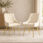 Modern Ivory Upholstered Armchair with Button Tufted Back