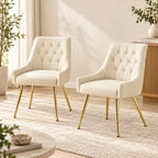 Modern Ivory Upholstered Armchair with Button Tufted Back