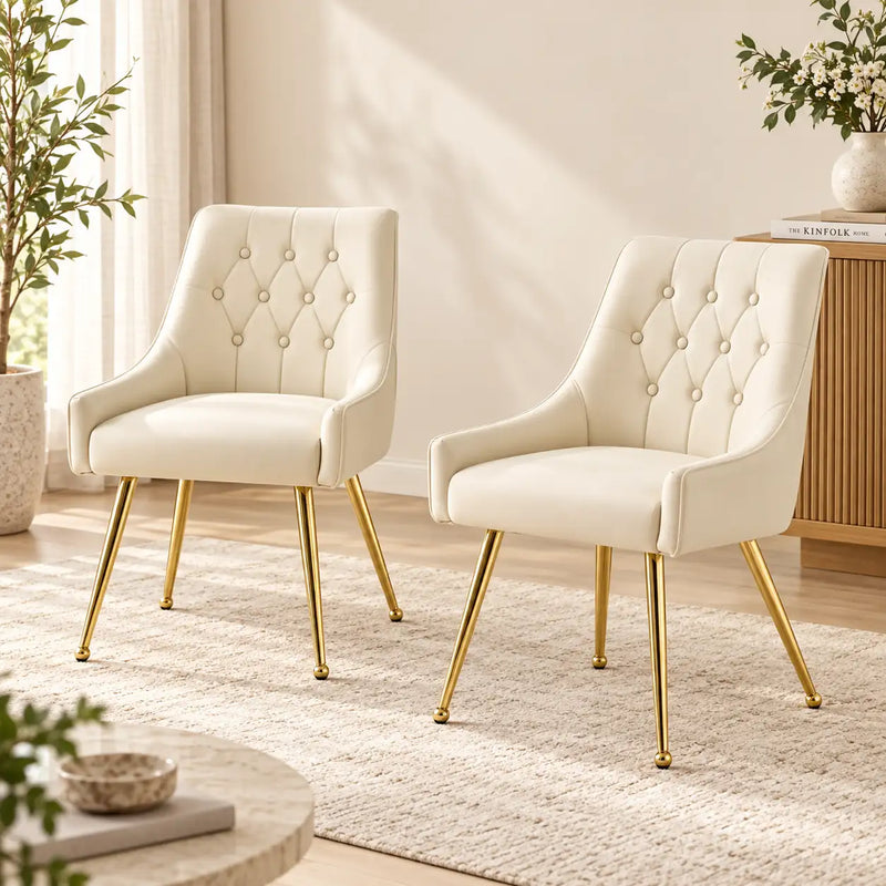 Modern Ivory Upholstered Armchair with Button Tufted Back
