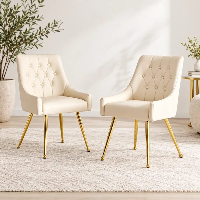 Modern Ivory Upholstered Armchair with Button Tufted Back