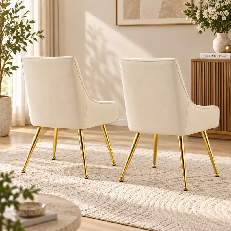 Modern Ivory Upholstered Armchair with Button Tufted Back