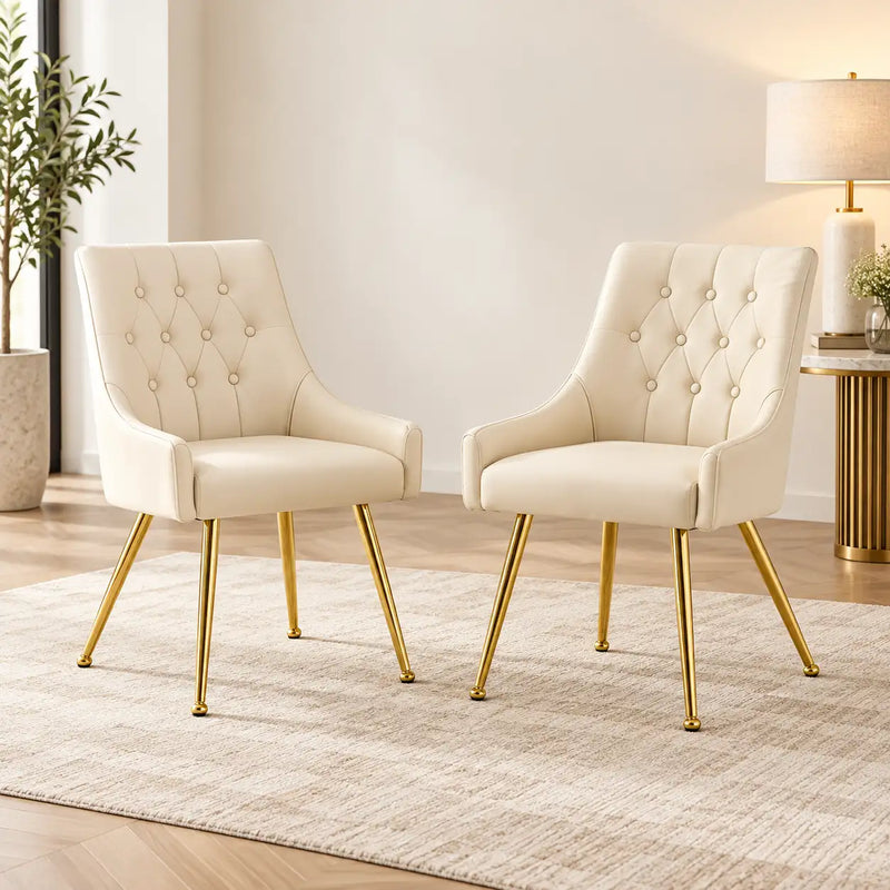 Modern Ivory Upholstered Armchair with Button Tufted Back