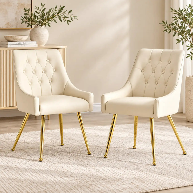 Modern Ivory Upholstered Armchair with Button Tufted Back