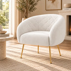 Modern Ivory Upholstered Barrel Lounge Chair with Golden Metal Legs