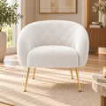 Modern Ivory Upholstered Barrel Lounge Chair with Golden Metal Legs