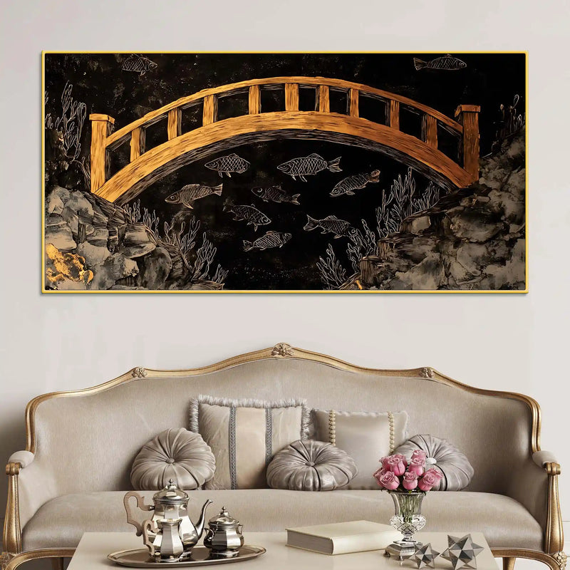 Modern Japanese Wooden Bridge Canvas Wall Art Painting