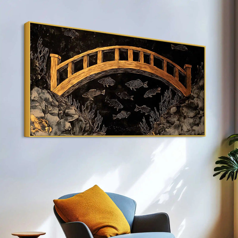 Modern Japanese Wooden Bridge Canvas Wall Art Painting