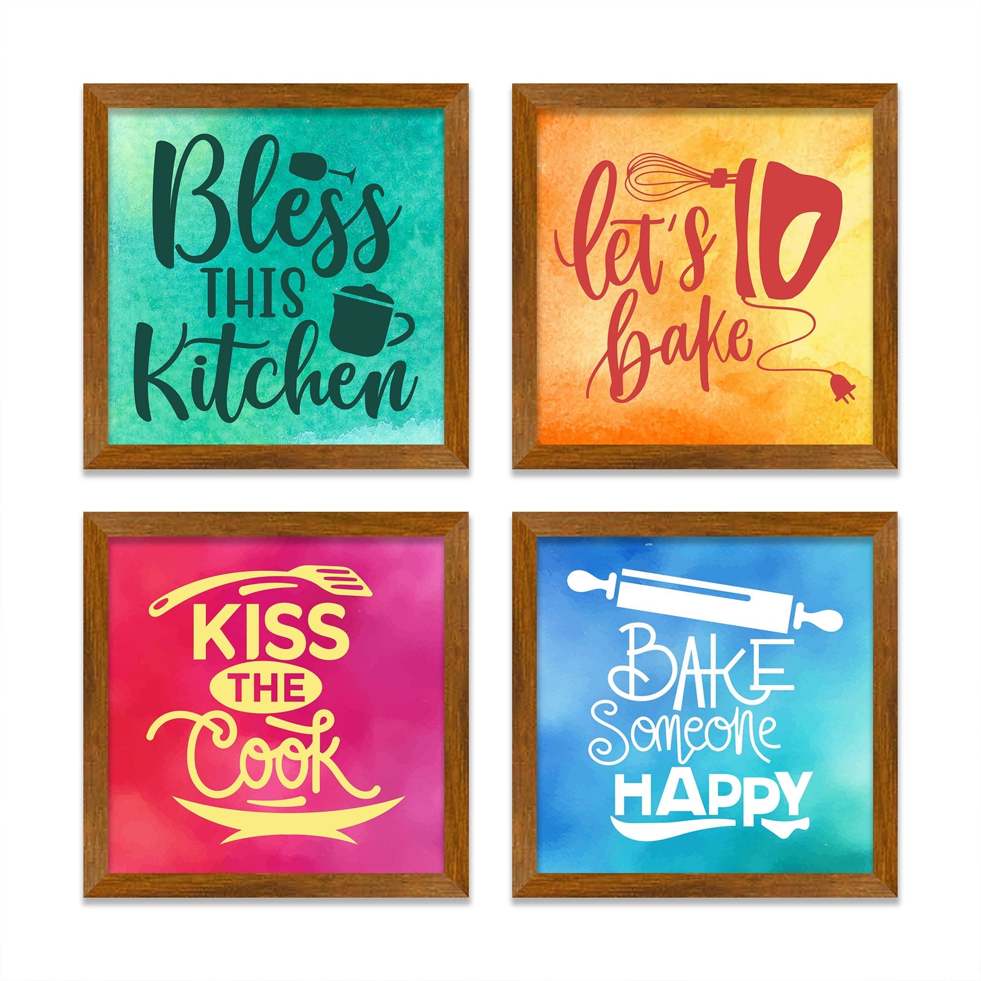 Modern Kitchen Quotes Art Wooden Wall Frame Set of Four