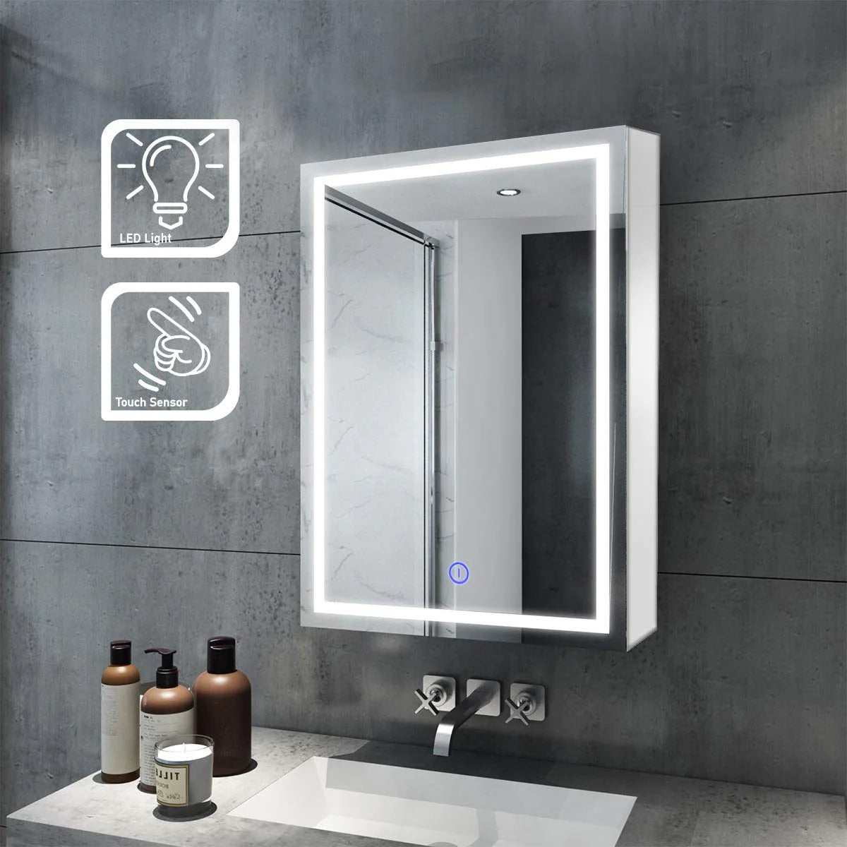 Modern LED Bathroom Mirror with Touch Sensor & Backlit Design