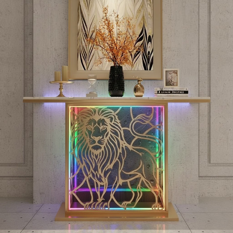 Modern LED Console Table with Lion Art for Luxury Décor (SS 302)