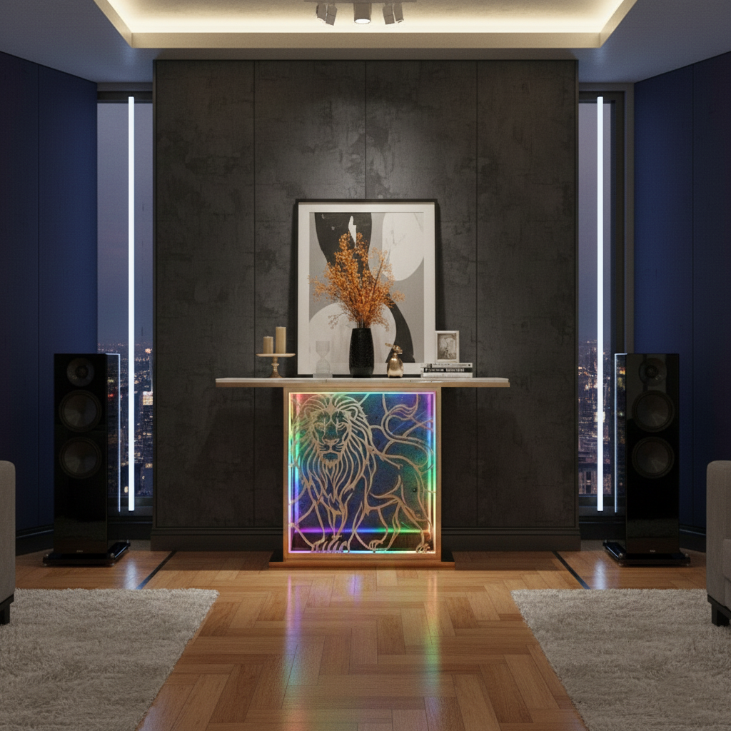 Modern LED Console Table with Lion Art for Luxury Décor (SS 302)