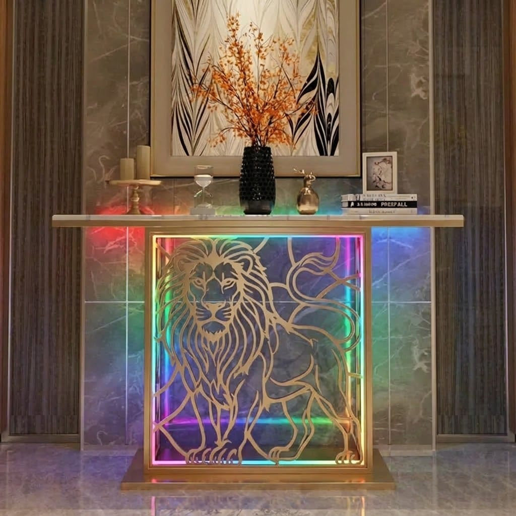 Modern LED Console Table with Lion Art for Luxury Décor