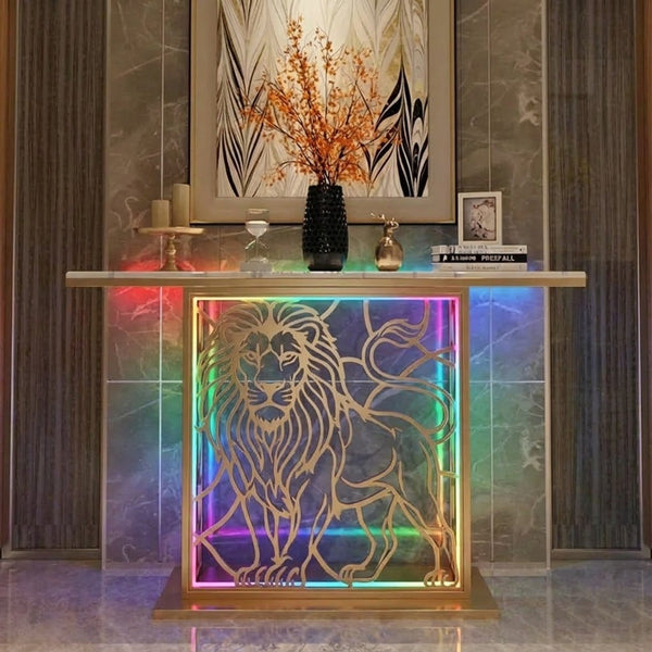Modern LED Console Table with Lion Art for Luxury Décor (SS 302)