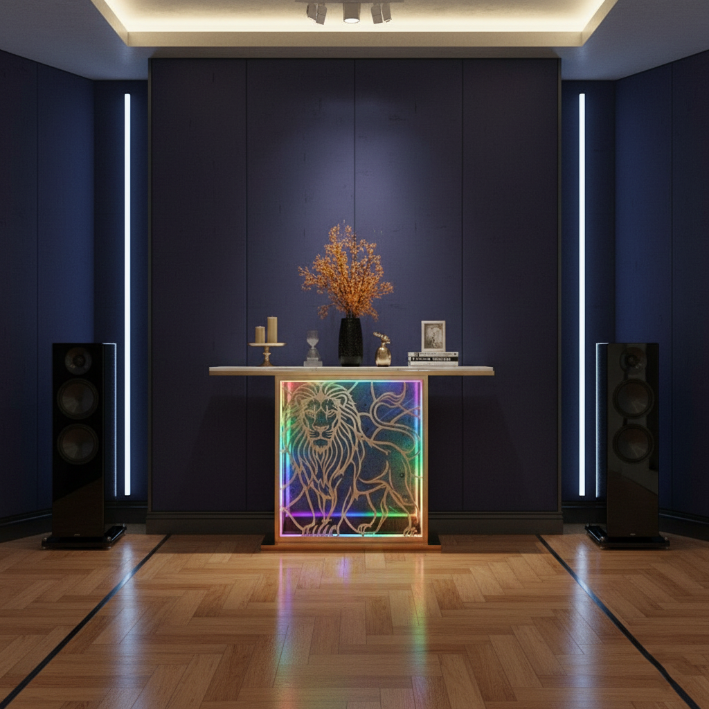 Modern LED Console Table with Lion Art for Luxury Décor (SS 302)