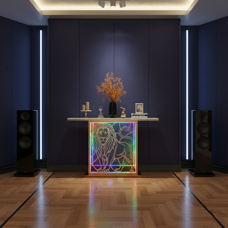 Modern LED Console Table with Lion Art for Luxury Décor (SS 302)