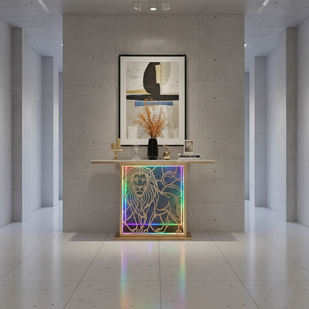 modern-led-console-table-with-lion-art-for-luxury-decor