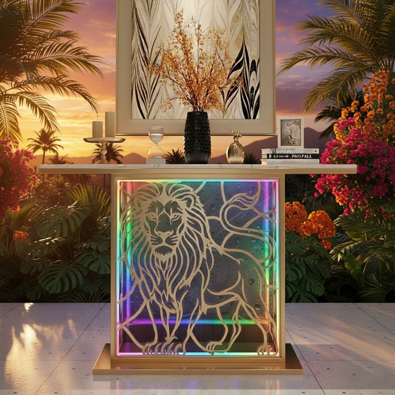 Modern LED Console Table with Lion Art for Luxury Décor (SS 302)