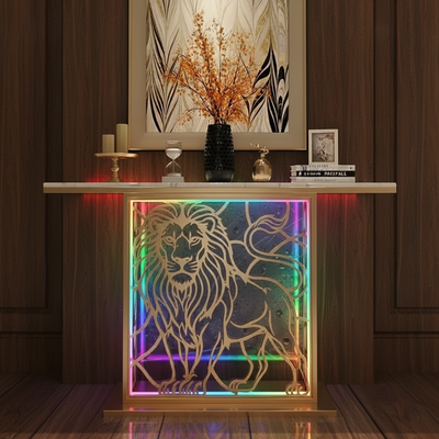 Modern LED Console Table with Lion Art for Luxury Décor
