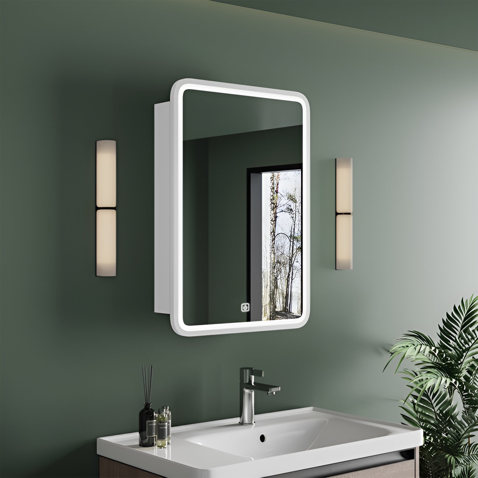Modern LED Vanity Mirror Cabinet with Smooth Corners and Storage