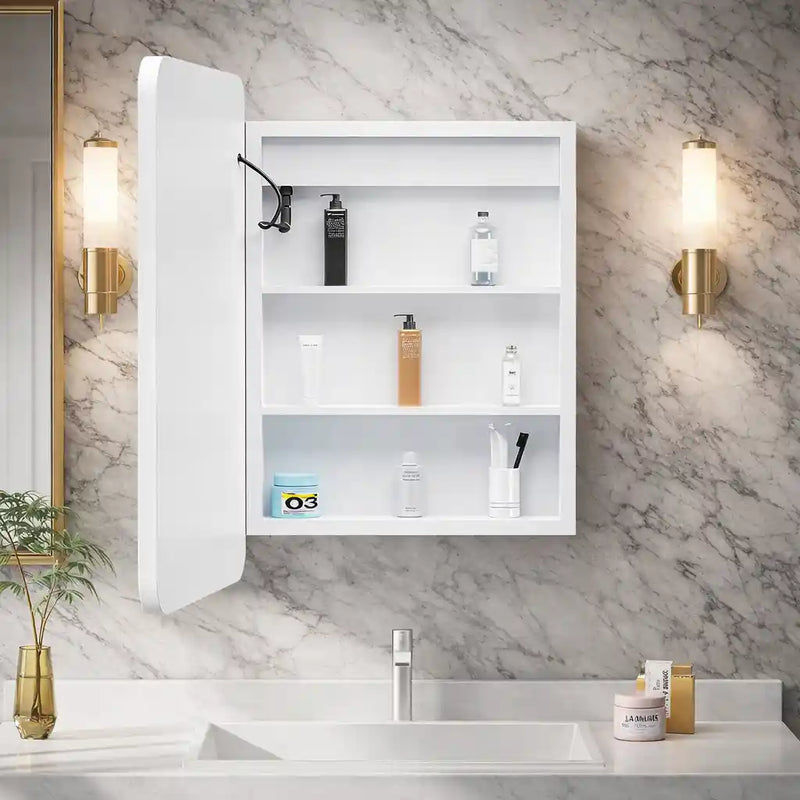 Modern LED Vanity Mirror Cabinet with Smooth Corners and Storage