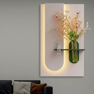 Modern LED Wall Art with Flower Vase for Living Room Decor