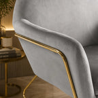 Modern Light Grey Upholstered Accent Chair with Padded Arms & Sleek Golden Base