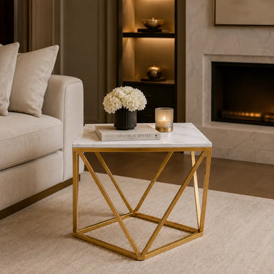 Modern Living Room Table with Marble Finish Top