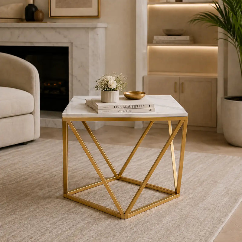 Modern Living Room Table with Marble Finish Top